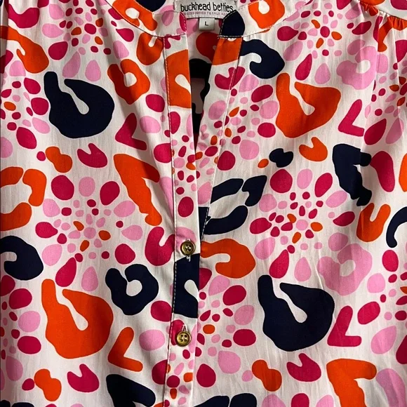 Buckhead Betties Pink and Orange Colorful Leopard Print V Neck Blouse Size Large - Picture 3 of 6